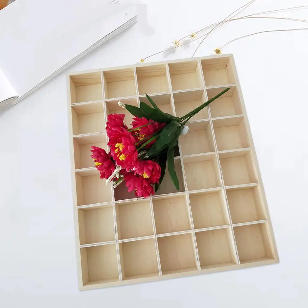 Multi Grid Wooden Lattice Storage Case 30 Sections Pastoral Style for Tea Bags Cosmetics Jewelry Home Office Desktop