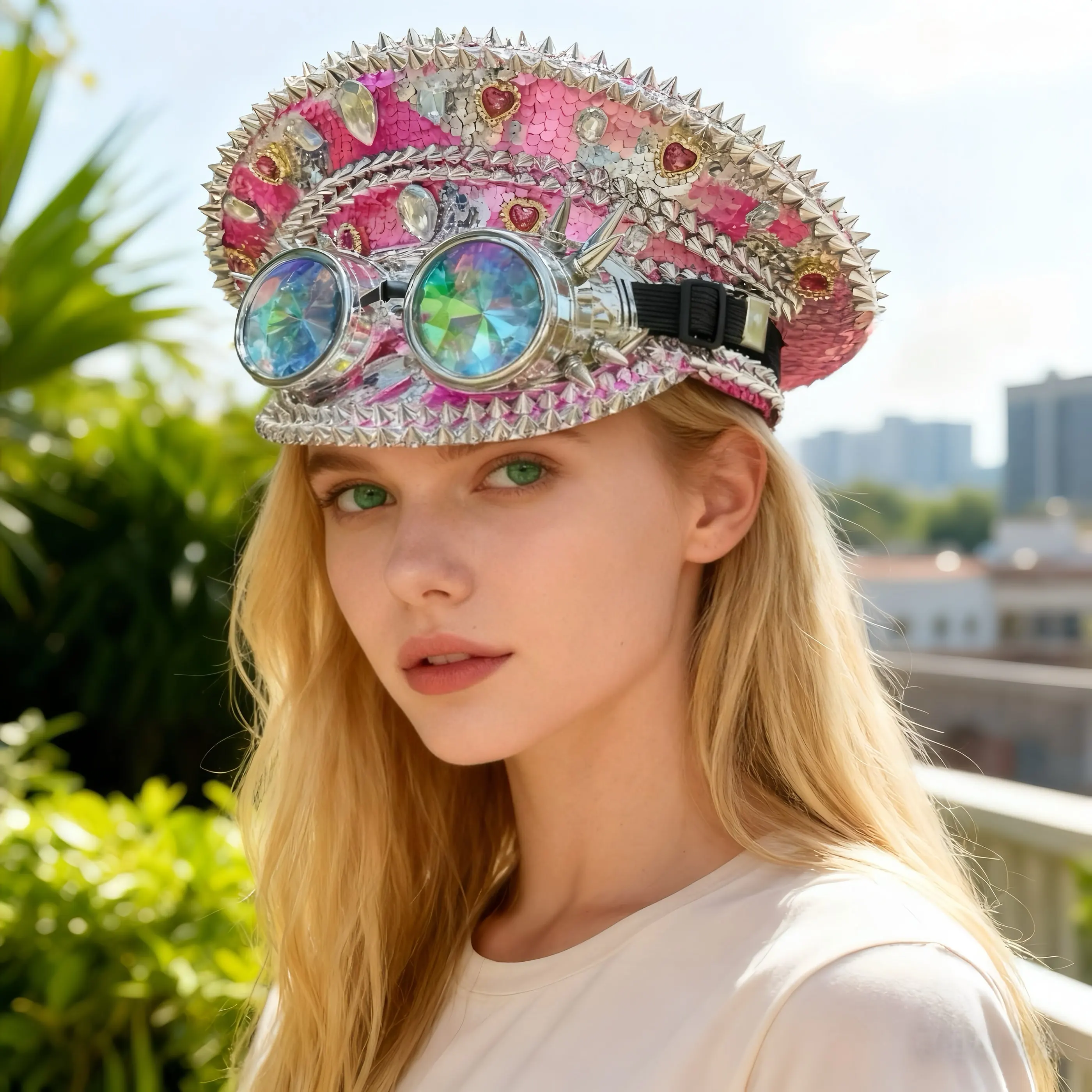 Steampunk Festival Captain Hat Rhinestone Goggles Unisex Adult Sequin Anime Accessories Music Festival Cosplay Cap