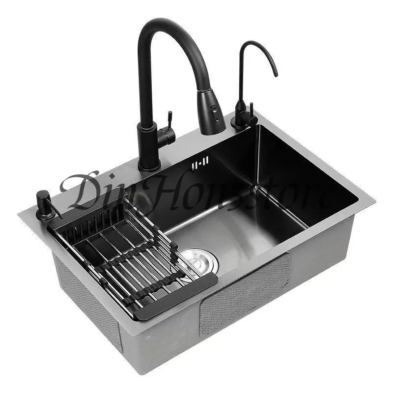 Black 304 stainless steel vegetable basin 3mm thickened kitchen sink large single slot