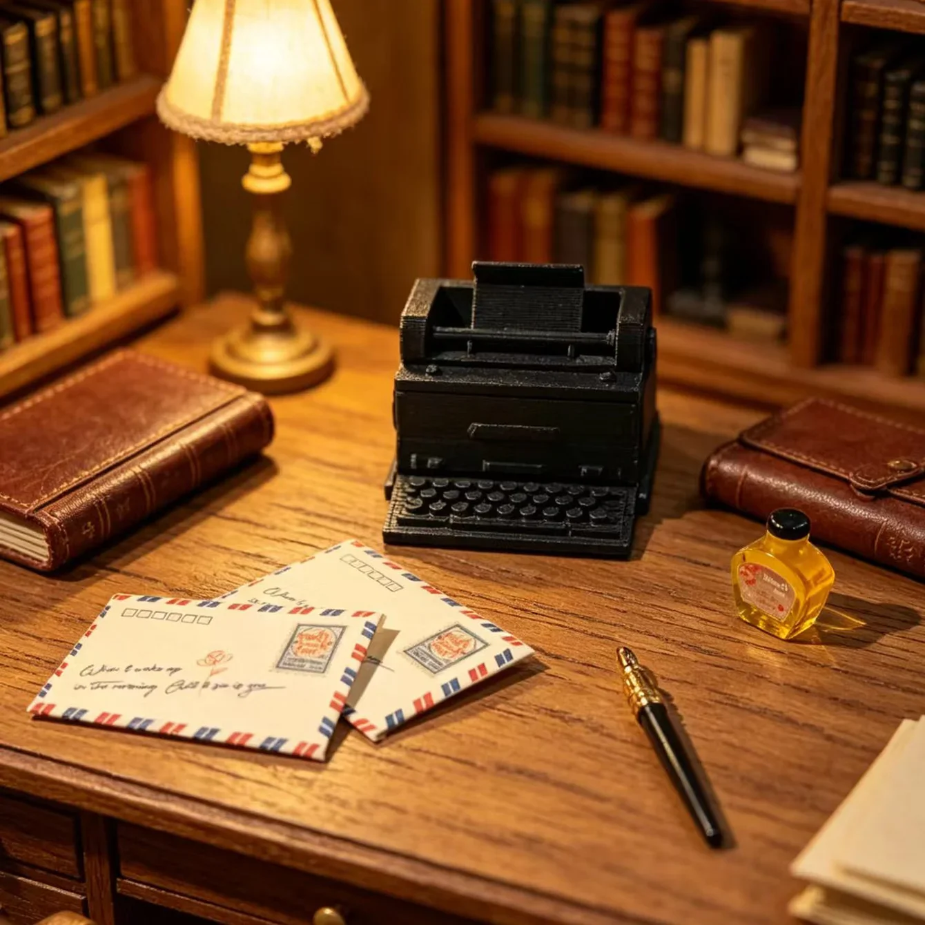 6 Pcs/1 Set Miniature Retro Typewriter Set, Accessories for Dollhouse Study Room Scene, for Collectors of Miniature Models.