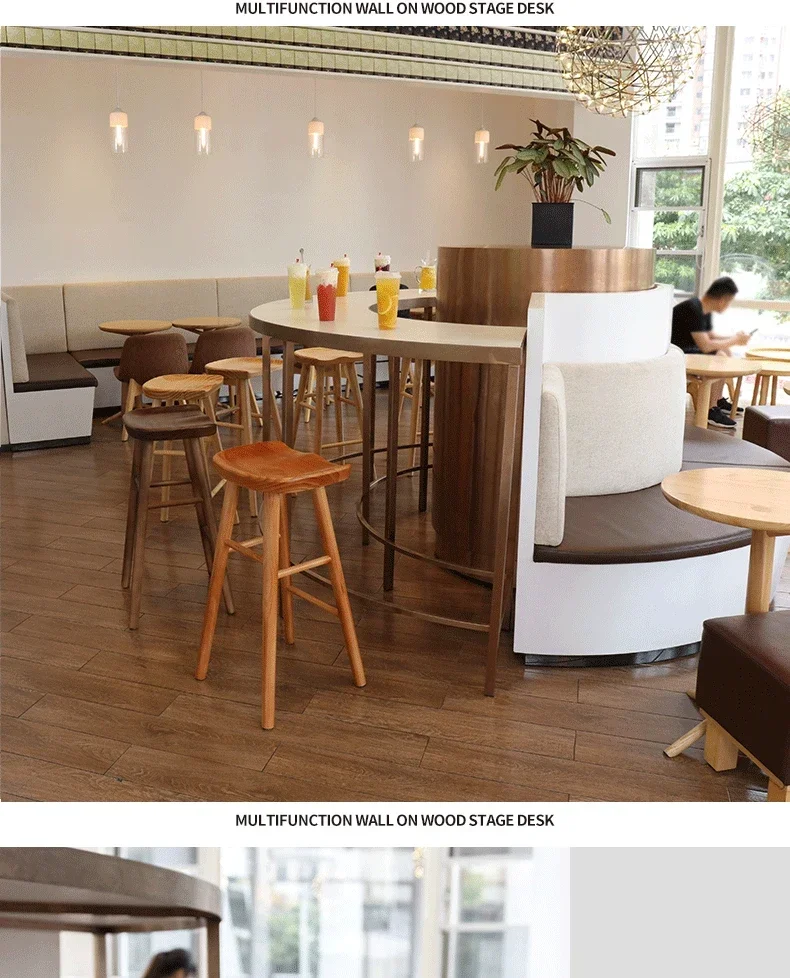 Nordic Commercial Bar Chair Solid Wood Dining Room High Stool Modern Simple Front Desk Cashier Bar Stool Furniture