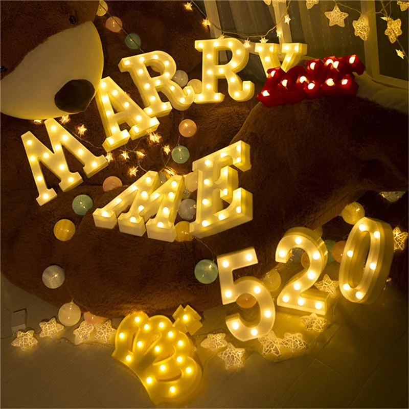 Alphabet Letter LED Lights Luminous Number Lamp Decoration Battery Power Night Light Party Baby Bedroom Festival Home Decorative