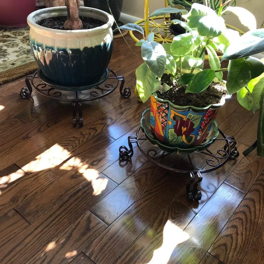 حامل نبات أسود لوعاء الزهور حامل بوعاء عالي التحمل للاستخدام الداخلي والخارجي حاوية حديقة حديدية مقاومة للصدأ معدنية مستديرة تدعم R #5