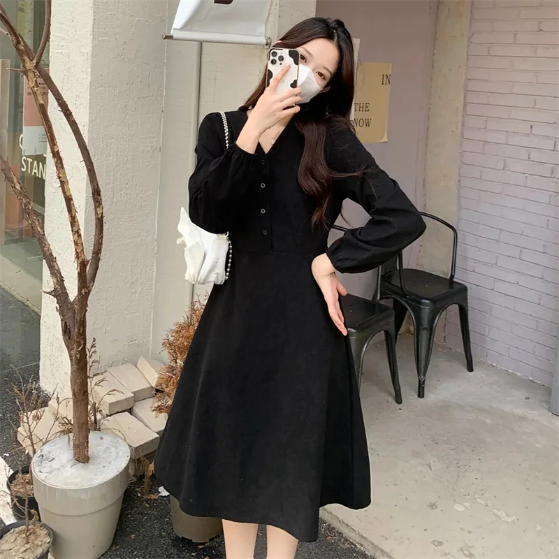 2026 High End First Love Tea Break Dress Corduroy Paired With Coat Long Skirt For Women Autumn French Gentle Style Dress Chic