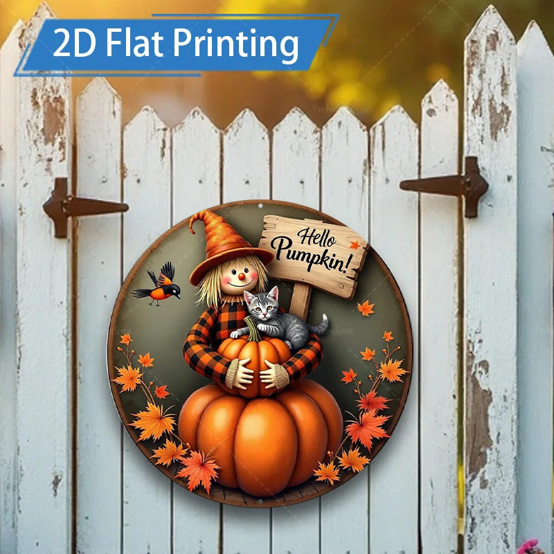 

1 шт. 8x8 дюймов металлический знак "Осеннее пугало тыква знак металлический настенный художественный декор"