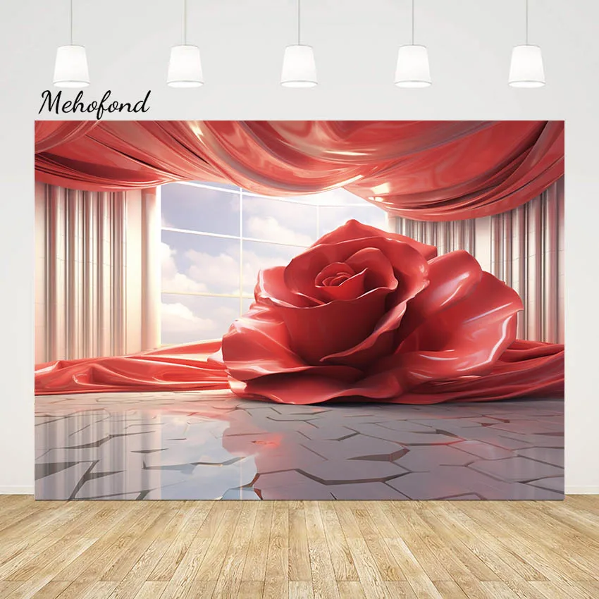 Mehofond Abstract Texture Flower Photography Backdrop Red Floral Pregnant Portrait Window Decor Blue Sky White Cloud Background