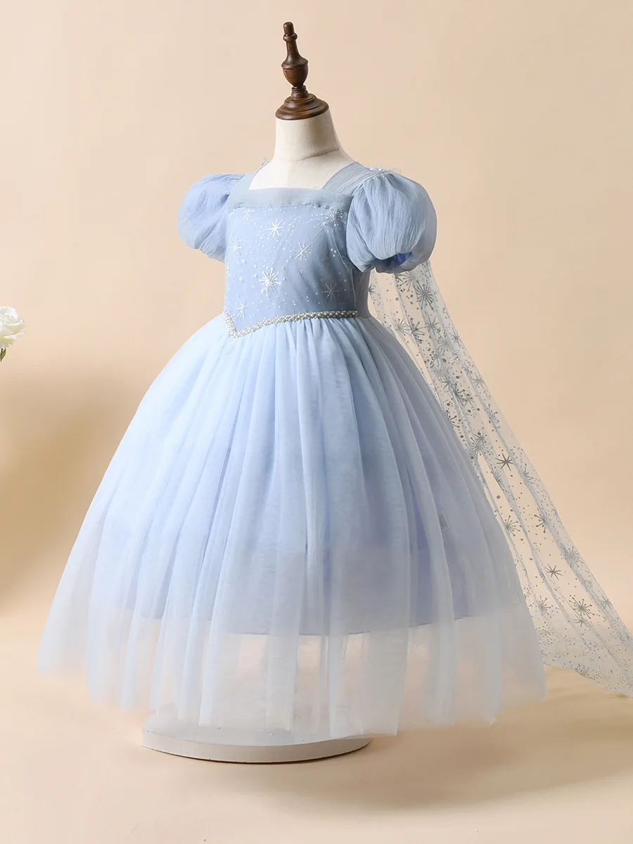 

New Style Birthday Party Wedding Princess Children's Dress Short Sleeve Mesh Performance Dress Cloak Girls' Princess Dress