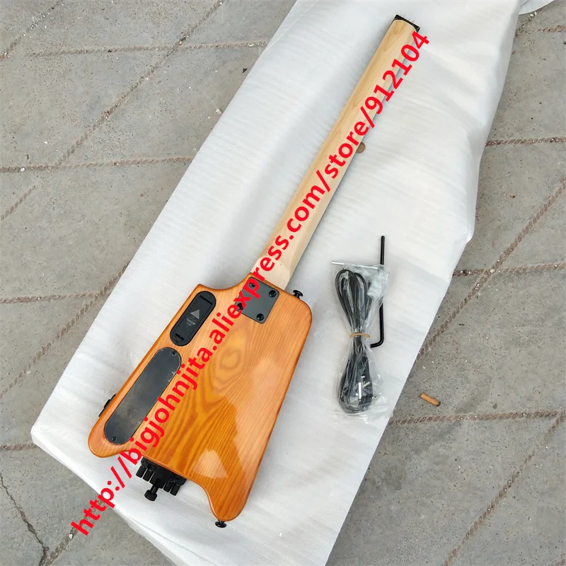 New Red/Natural 6 Strings Headless Electric Guitar,Ash Body,Rosewood Fingerboard Passived pickup, BJ214 643