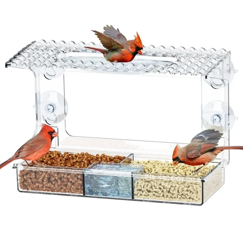 

Acrylic Bird Feeder Clear Window Outside Hanging Bird Feeder House with Suction Cup for Garden Outdoor Backyard Wildlife Birding