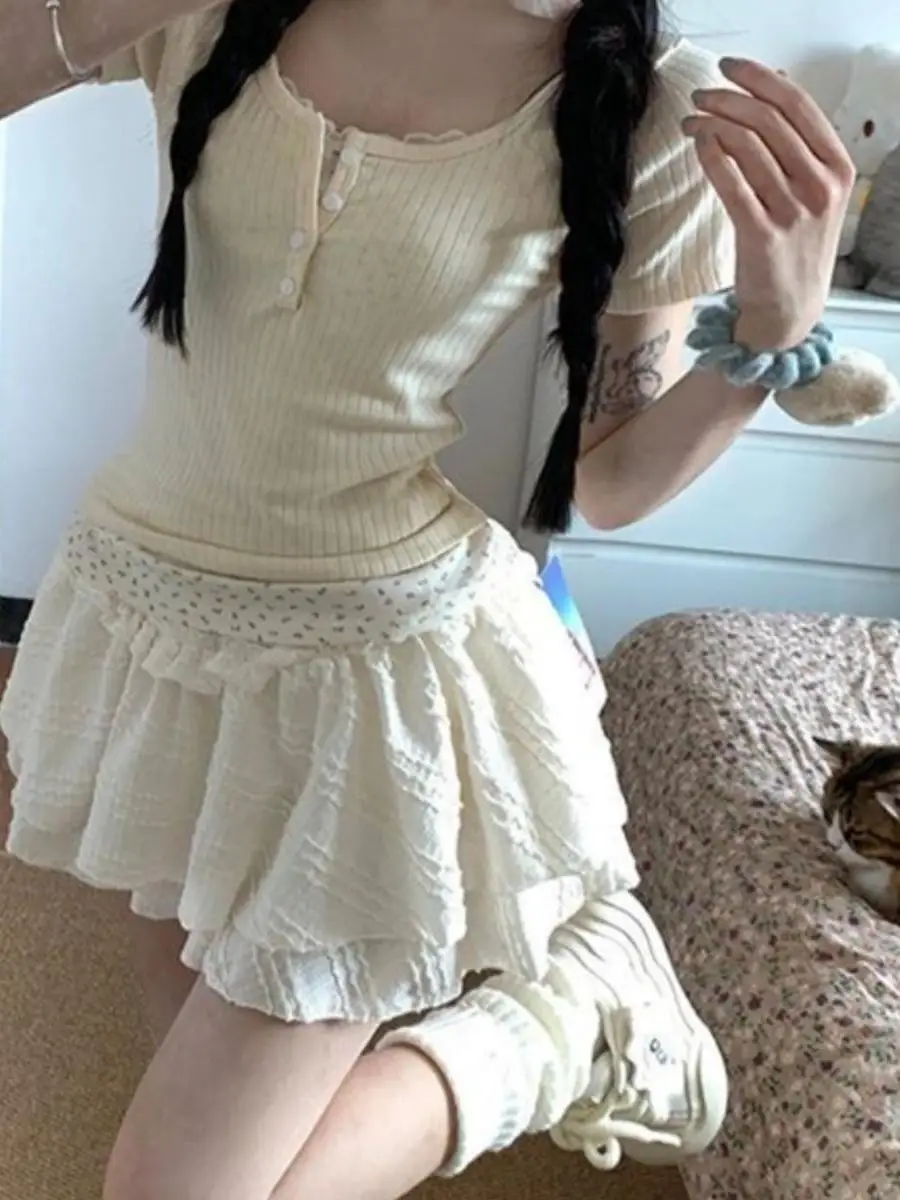 

Летний комплект с цветочным принтом: топ и юбка для женщин, модный и милый