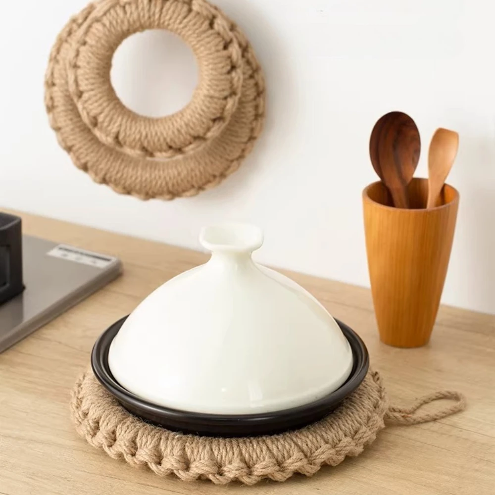 

Утолщенная плетеная подставка из соломы ручной работы для кухни, термостойкая подставка под горячее, защита от ожогов, для дома