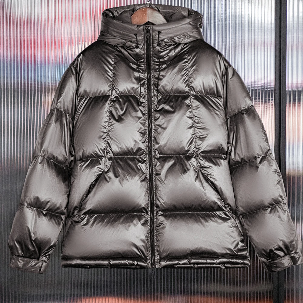 

2025 Men’s Down Jacket Winter 90% White Duck Down Warm Thick Coat Hooded Shiny Outerwear American Casual Style