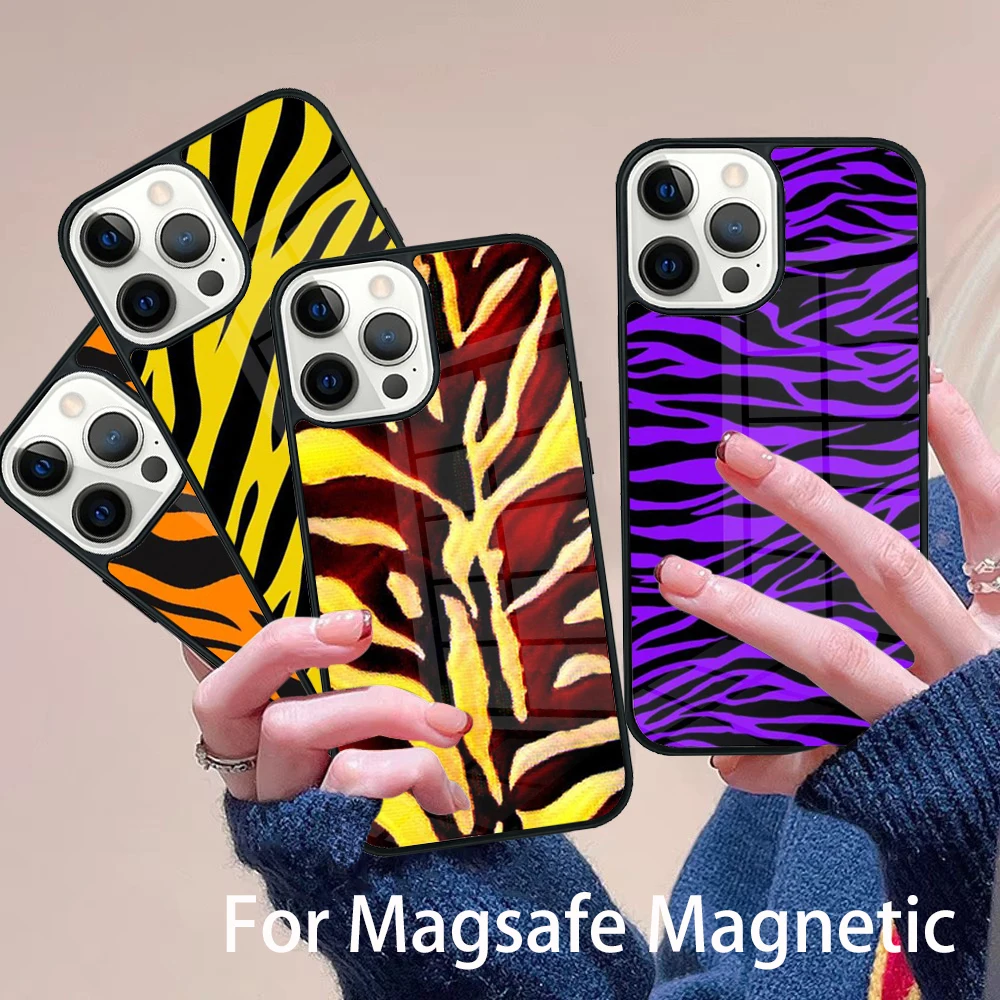

Zebra Stripe Print Phone Case Magesafe Magnetic Wireless Charge Cover For IPhone 16 11 12 13 14 15 Pro Max Plus Mini