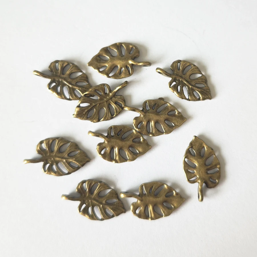 Julie Wang 10-50PCS Hollow Leaf Charms Alloy Antique Bronze Small leaves Necklace Pendant Bracelet Jewelry Making Accessory