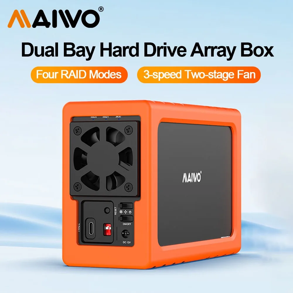 MAIWO 2 Bay Array Case 3.5-inch Desktop Serial Hard Drive Box RAID Storage Expansion Mobile Mechanical Shell External Hard Drive