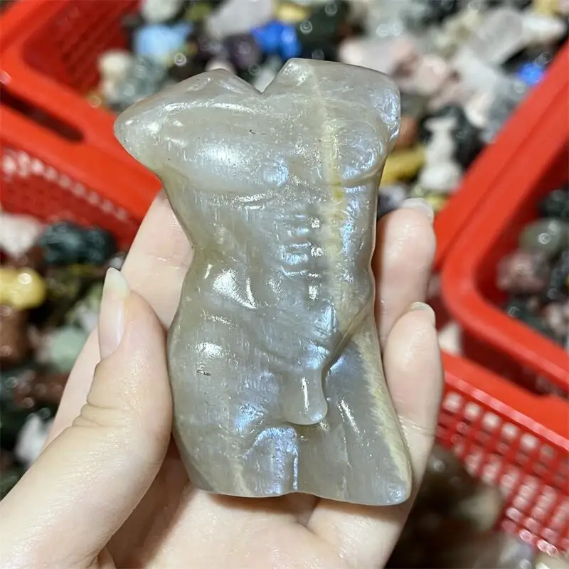 Natural Moon Stone Male Body Carving Crystal Crafts For Home Office Decoration Or Birthday Present 1PCS