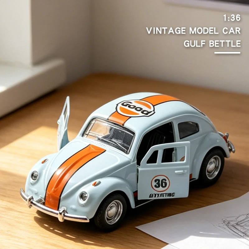 

1:38 Alloy Vintage Bettle Gulf Style Die Cast Car Model Car Classic Model Pull Back Car Model Miniature Vehicle Replica Gift
