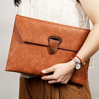 Vintage Brown A4 File Folder Organizer Binder-like Portfolio with Magnetic Snap Closure 2 Pocket Document Binder Case for Office