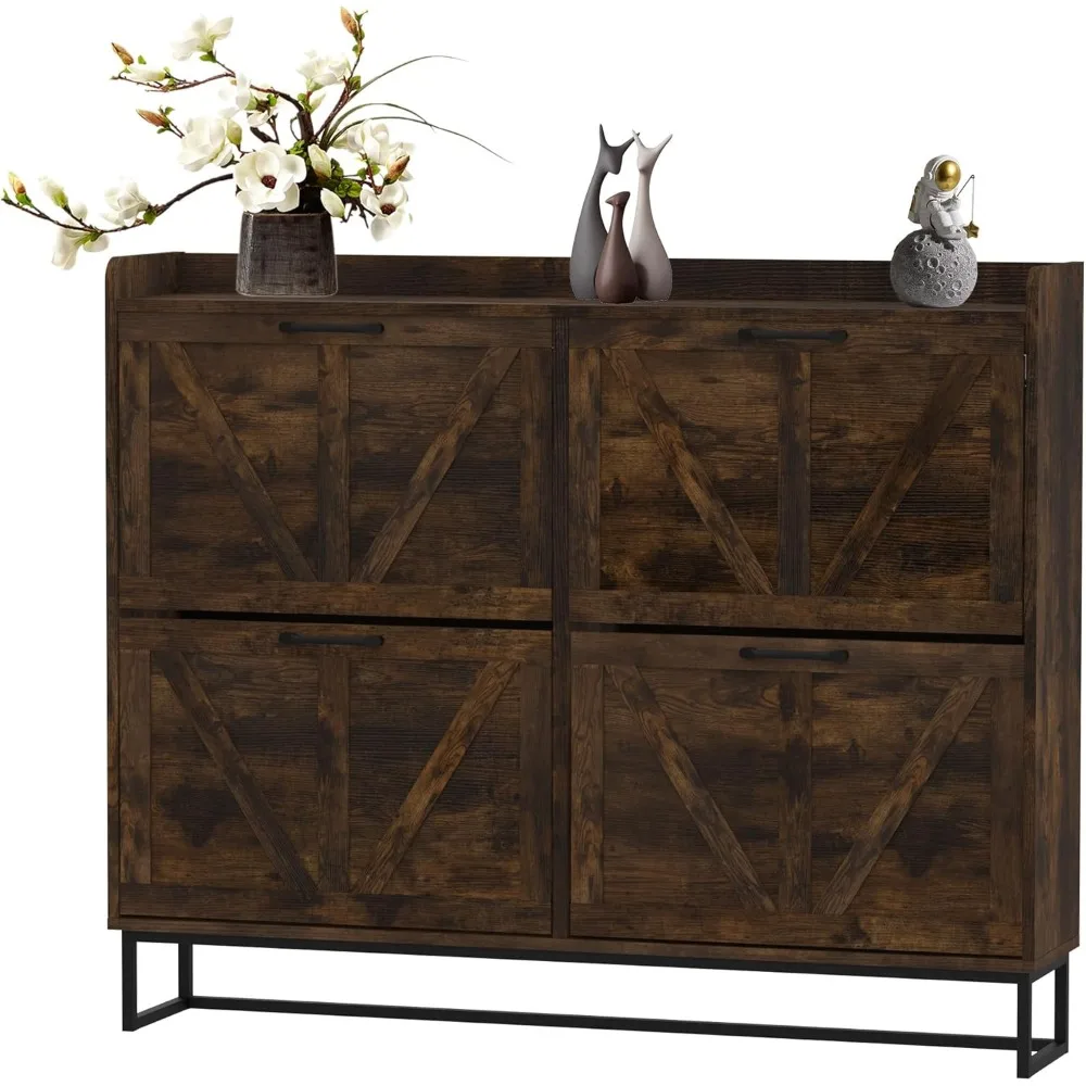 

Shoe Cabinet with 4 Flip Drawers, Shoe Storage Cabinet for Entryway, Freestanding Hidden Shoe Cabinet Organizer with Open Storag