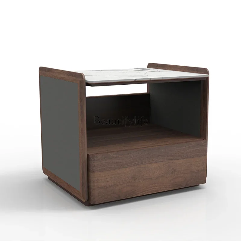 

FG11North America Black Walnut Stone Plate Chinese Style Bedside Table Italian Designer Style Small Side Cabinet