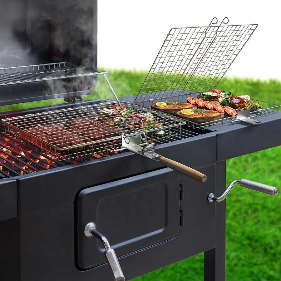 Cesta para Asar de Acero Inoxidable, Cesta Plegable Grande para Asar a la Parrilla con Mango, Accesorios Portátiles para Barbacoa para Pescado, Camarones, Verduras