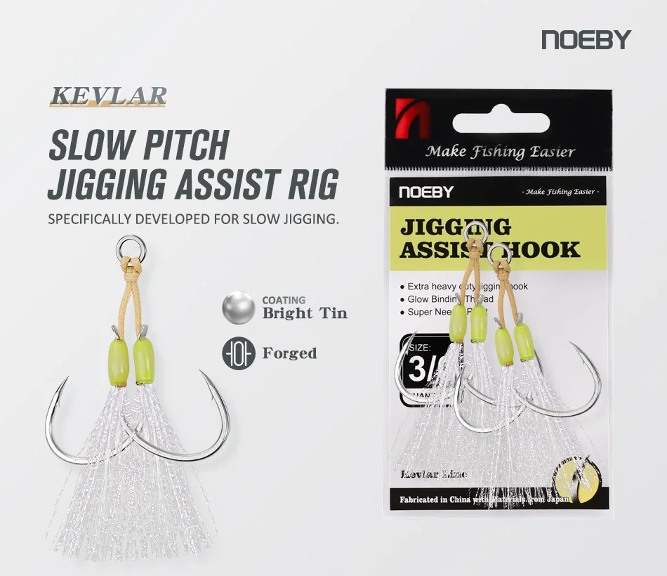 Noeby Slow Pitch Jigging Assist Rig Haken 2 Stück Kevlar Line Shaft Hook Point Slow Jigs Seefisch haken – Detail 1