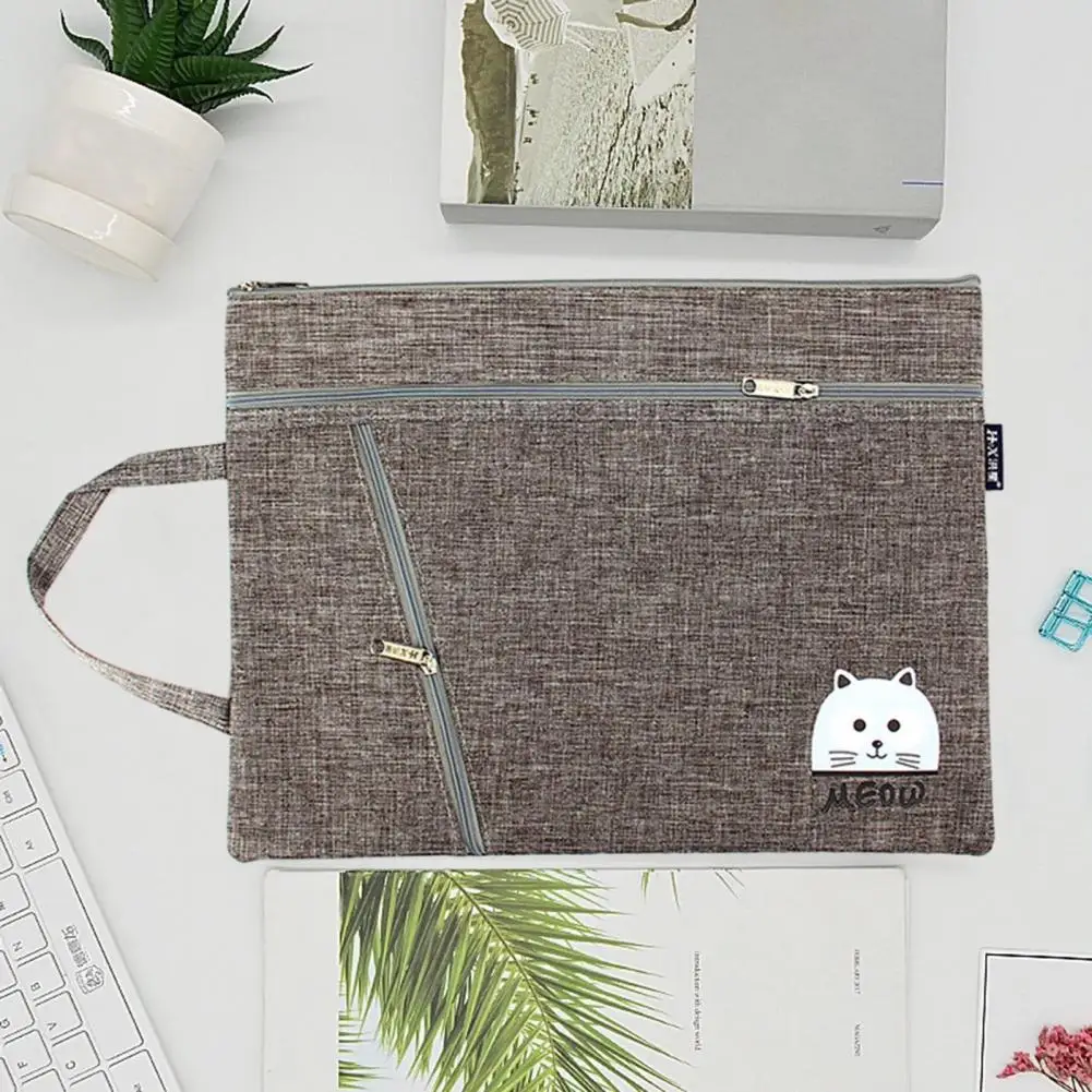 File Holder with Carry Strap Sturdy File Holder Stylish A4 Canvas File Bags Spacious Portable Multi-layered for Students