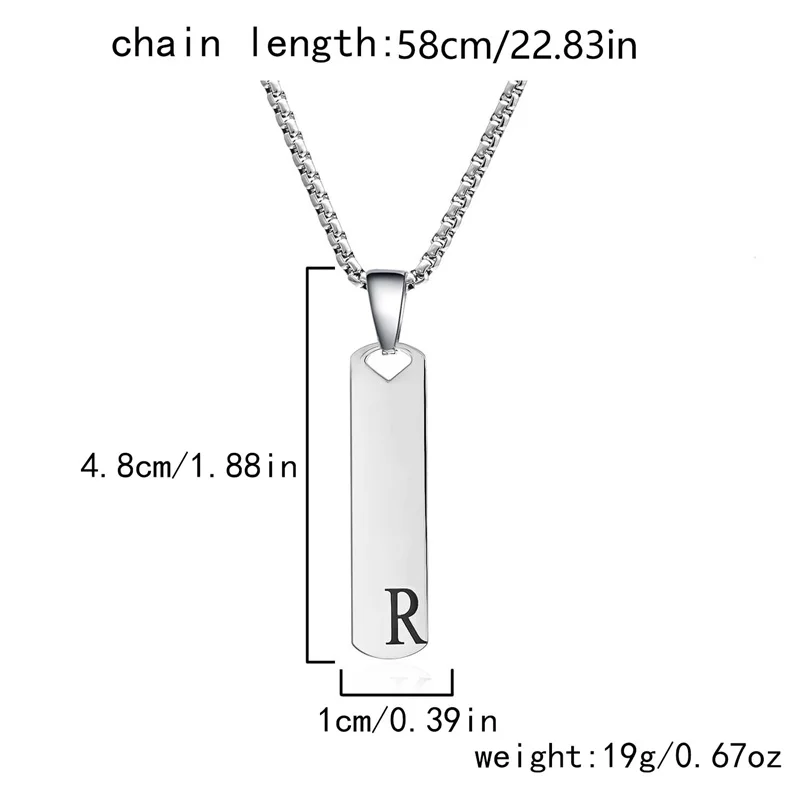 Simple 26 English Initial Letter Necklaces for Women Men Silver Color Square Pendant Necklace Personalized Jewelry Birthday Gift