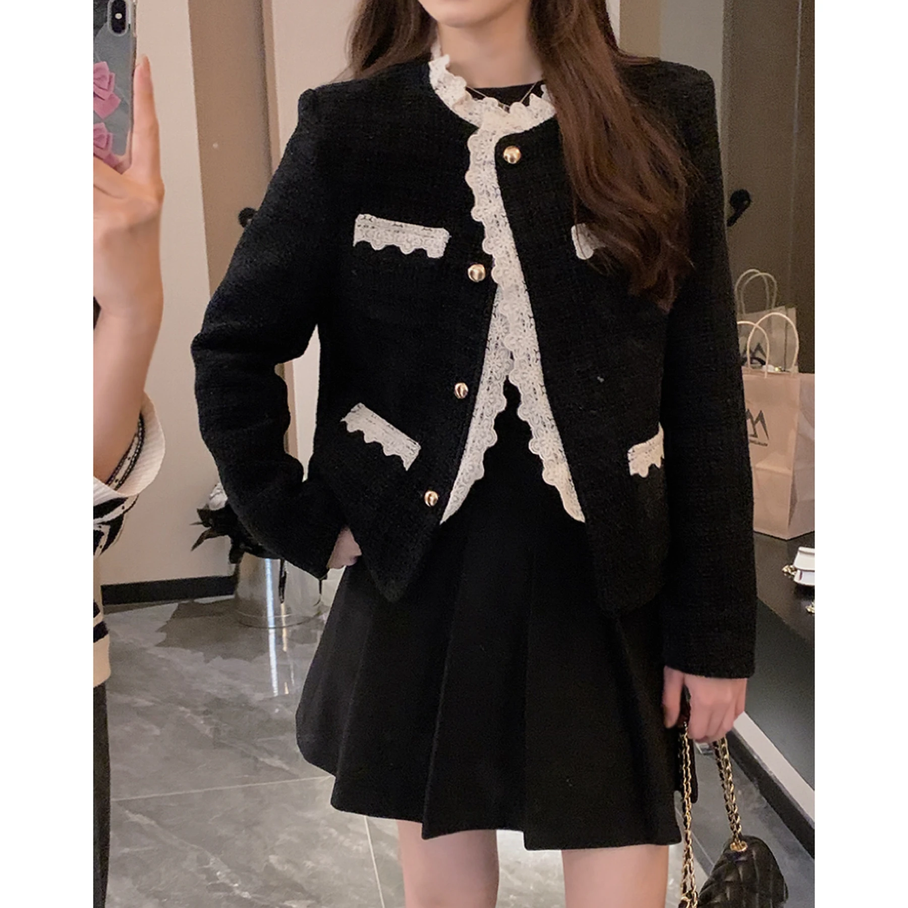 

Anli 2024 New Sle Loose Coat with Cotton Inner Warmth Floral Lace Splicing Sweet Sle round Ne Thiened Winter Outerwear