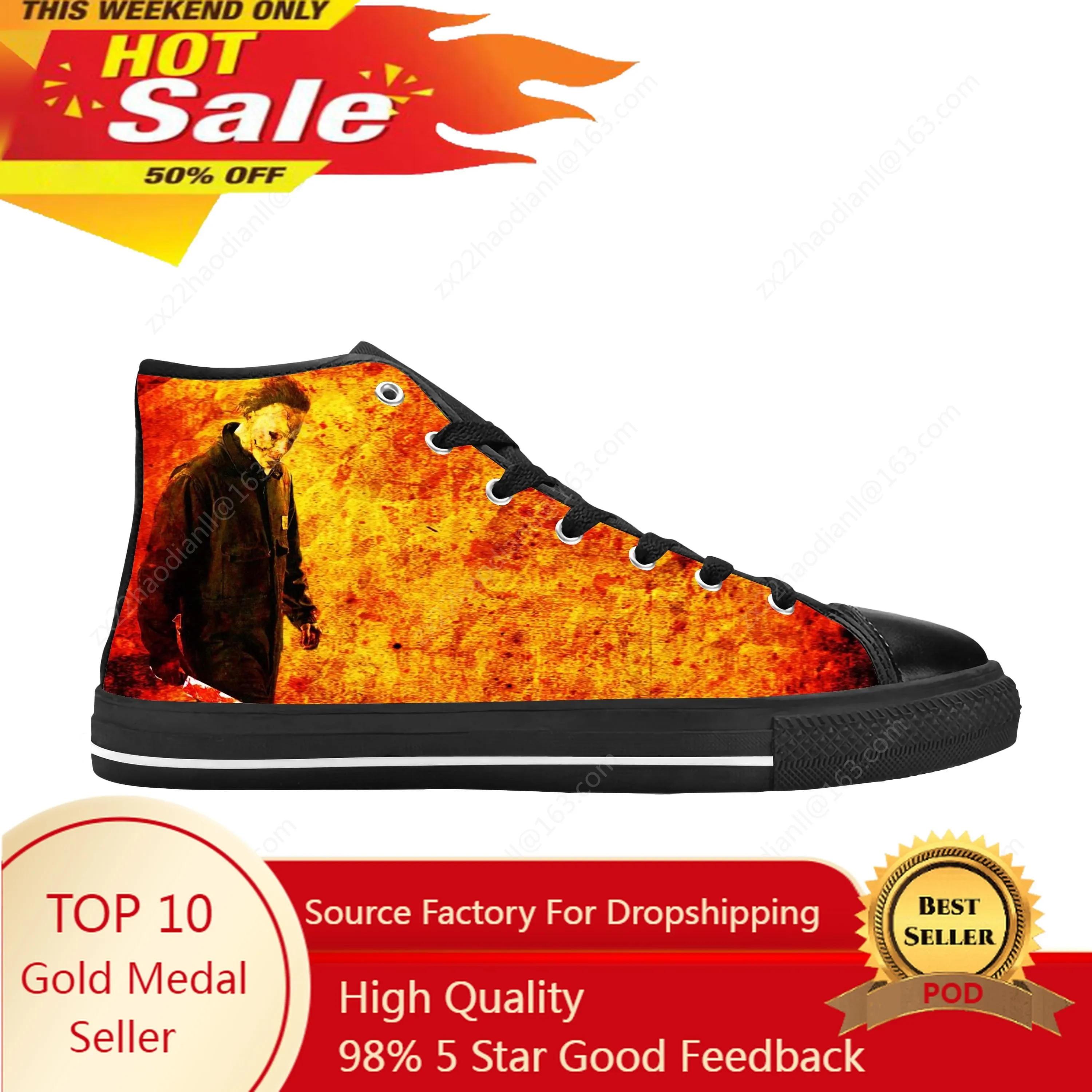 

Myers Horror Scary Movie Gothic Halloween Michael Casual Cloth Shoes High Top Comfortable Breathable 3D Print Men Women Sneakers