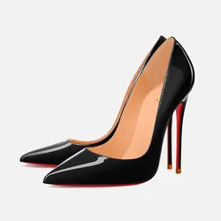 black nude red bottom shoes fashion bright high heeled pumps for women genuine leather wedding party dress stilettos autumn