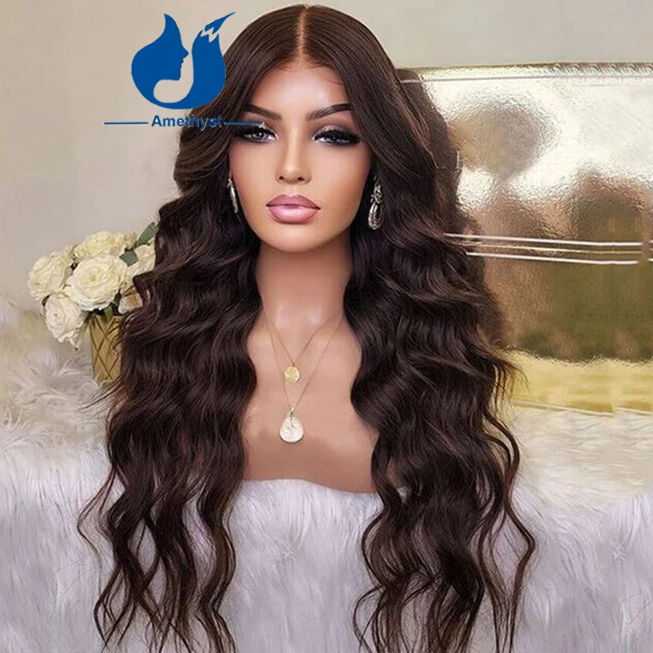 

Amethyst Long Loose Wave Chocolate Brown Lace Front Human Hair Wigs For Women 13x6 Lace Frontal Wig Deep Wave Preplucked Remy