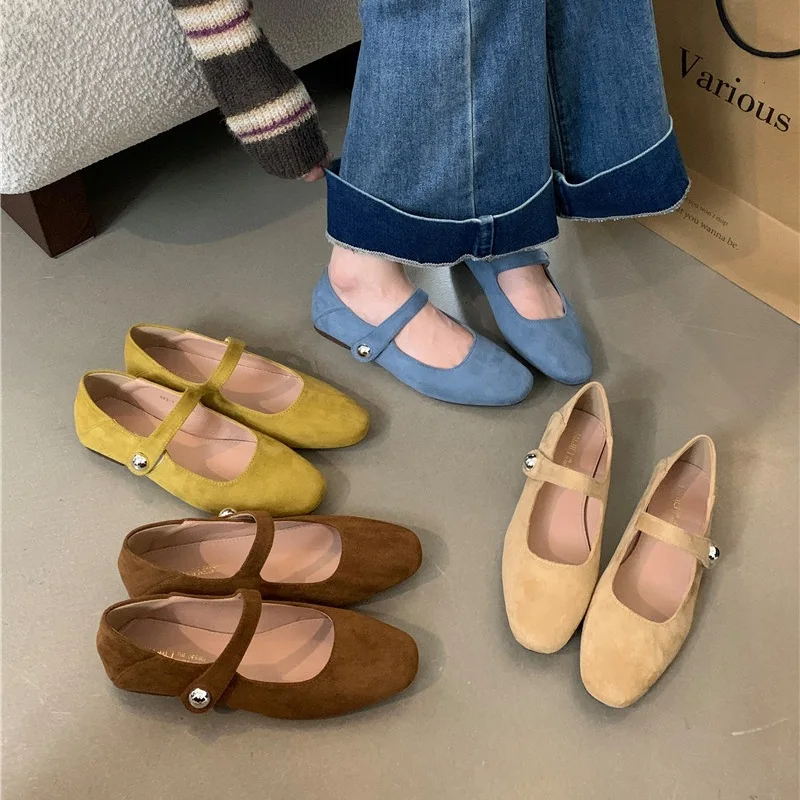 

2024 New Retro Suede Comfortable Elegant Soft Single Shoes Women's Flat Mary Jane Shoes Ballet Shoes Zapatos De Mujer