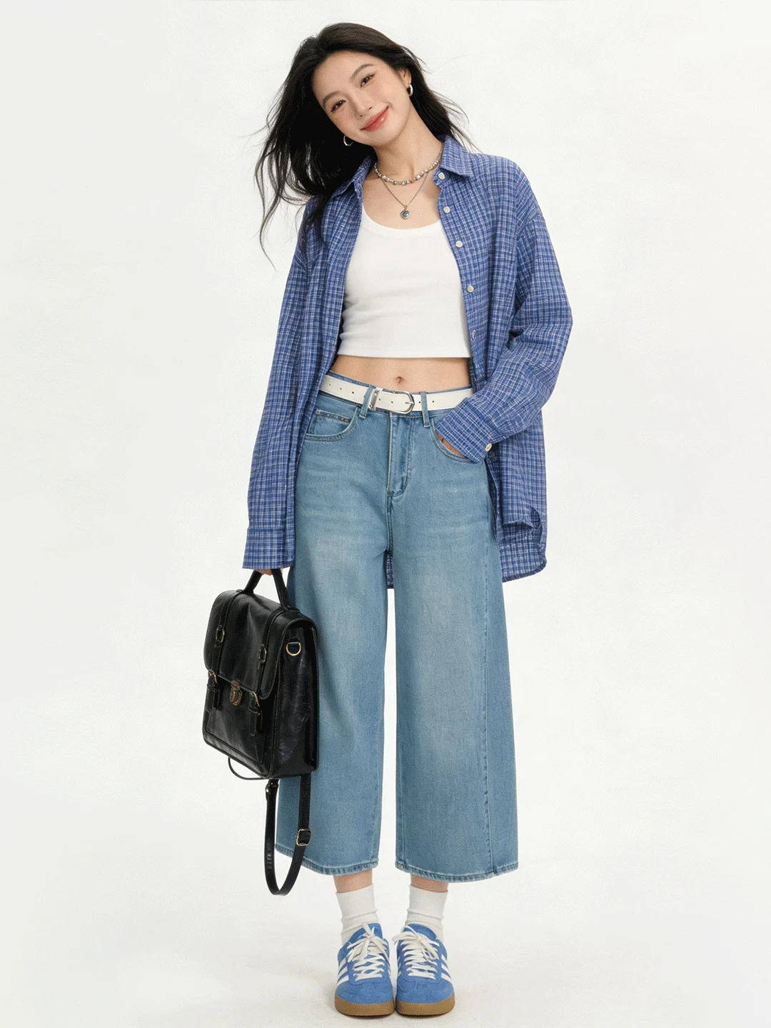 

Waed Light Blue Vintage Wide Leg Soft Denim Jeans Early Spring Versatile Agel Nine Point Commuting Slimming Ladies Jeans