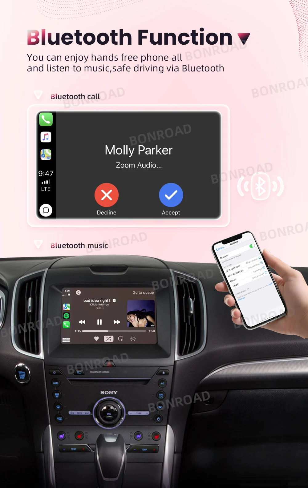 BONROAD Drahtlose CarPlay Android Auto Interface Modul Für Ford Edge Taurus F-150 Explorer Escape 2013-2016 Bluetooth Adapter – Detail 9