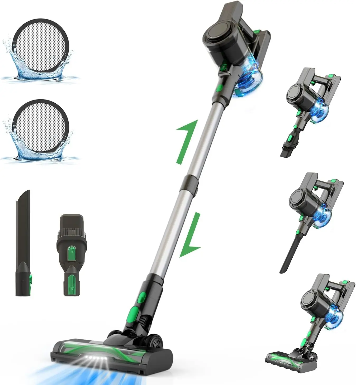 

Vacuum Cleaner, 30Kpa Powerful Suction with Brushless Motor, Detachable Battery, 6-in-1 Lightweight Stick Vacuum Cleane