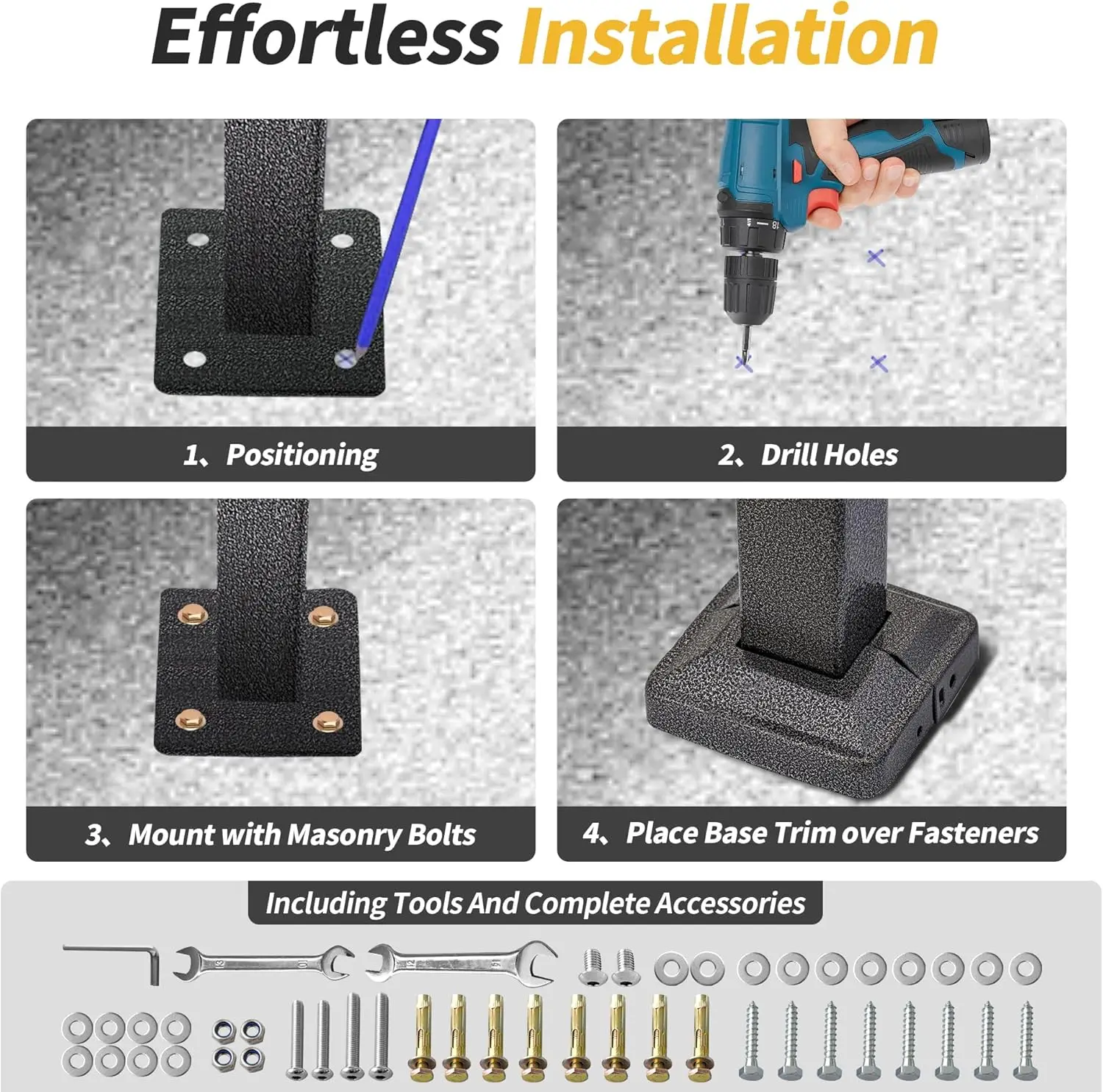 Stair Railing, Handrails for Outdoor Steps, Heavy Duty Handrail Stair Railing Fits 1-2 Steps with Installation Kit Mattle