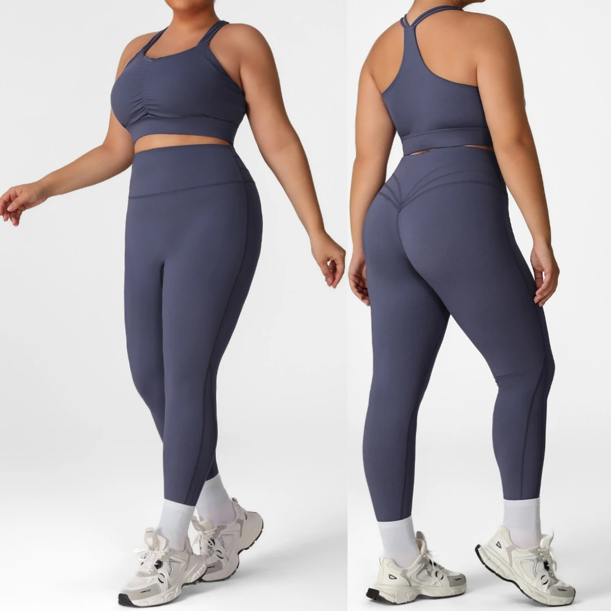 Plus Size Women Yoga 2 Piece Set Y Back Sports Bra High Waist Scrunch Butt Leggings Gym Set Fitness Workout Activewear Outfit