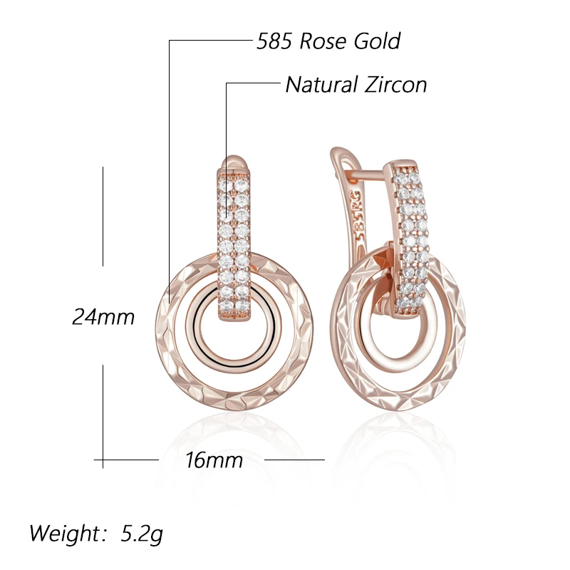 Kinel Unique Design Full Natural Zircon Dangle Earrings for Women Fashion 585 Rose Gold Color Romantic Daily Fine Jewelry