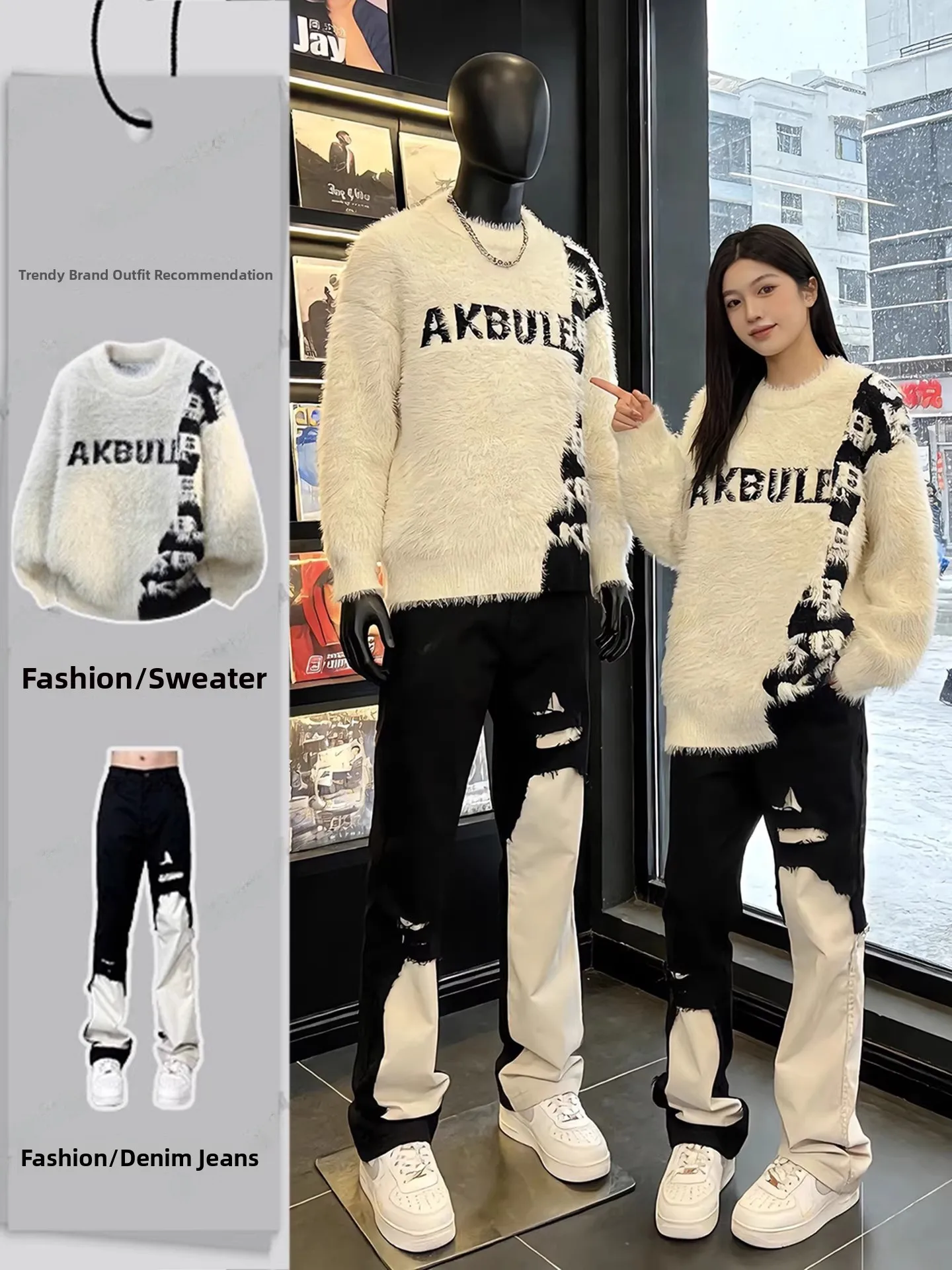 

Casual Faionable M Knitted Sweater And Pants Set round Ne Long Sve Cool And Haome Youth Winter Spring Two Piece Set