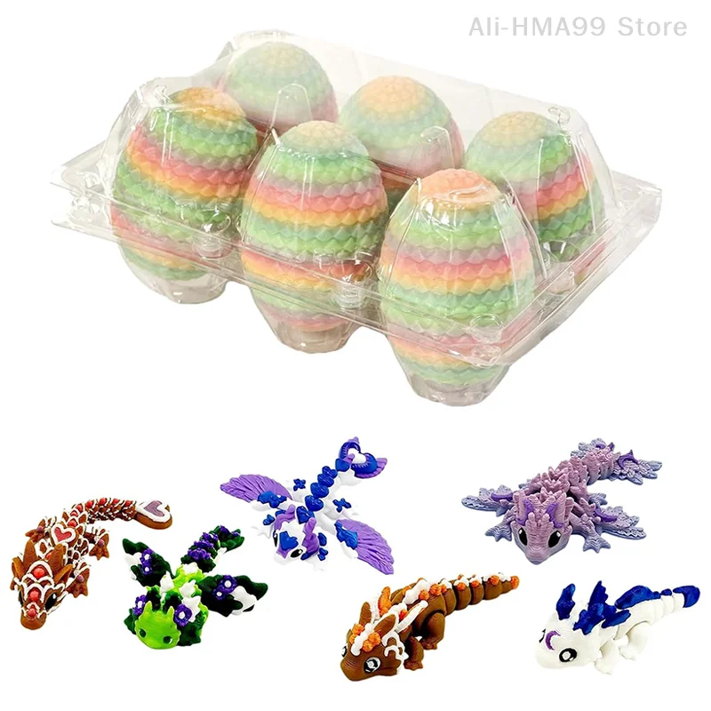 

6pcs Mini Dragon Eggs 3D Printed Animals Set Easter Basket Stuffers Prefilled Tiny Animals Figurines Set Dragon Fidget Toy