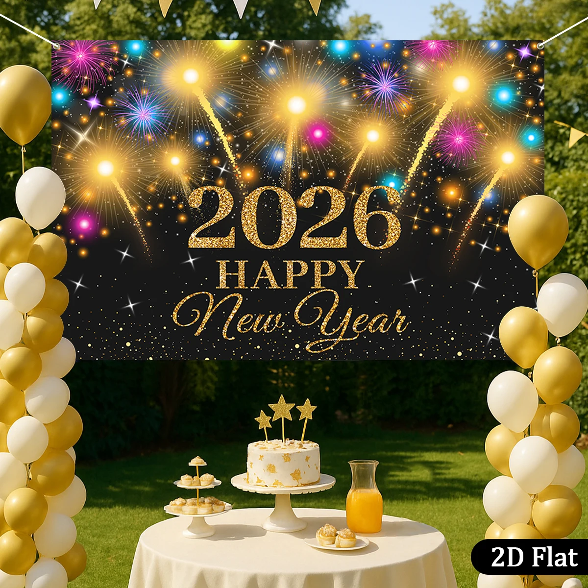 

Black Gold New Year Backdrop Banner 2026 Happy New Year Christmas Party Background Decoration Gifts New Year Party Supplies