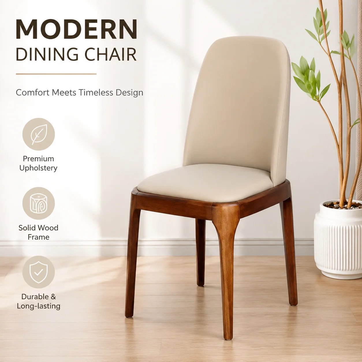 Ergonomic Solid Wood Curved Back Chair with Soft Upholstered Seat – Octagonal Wraparound Design for Living Room