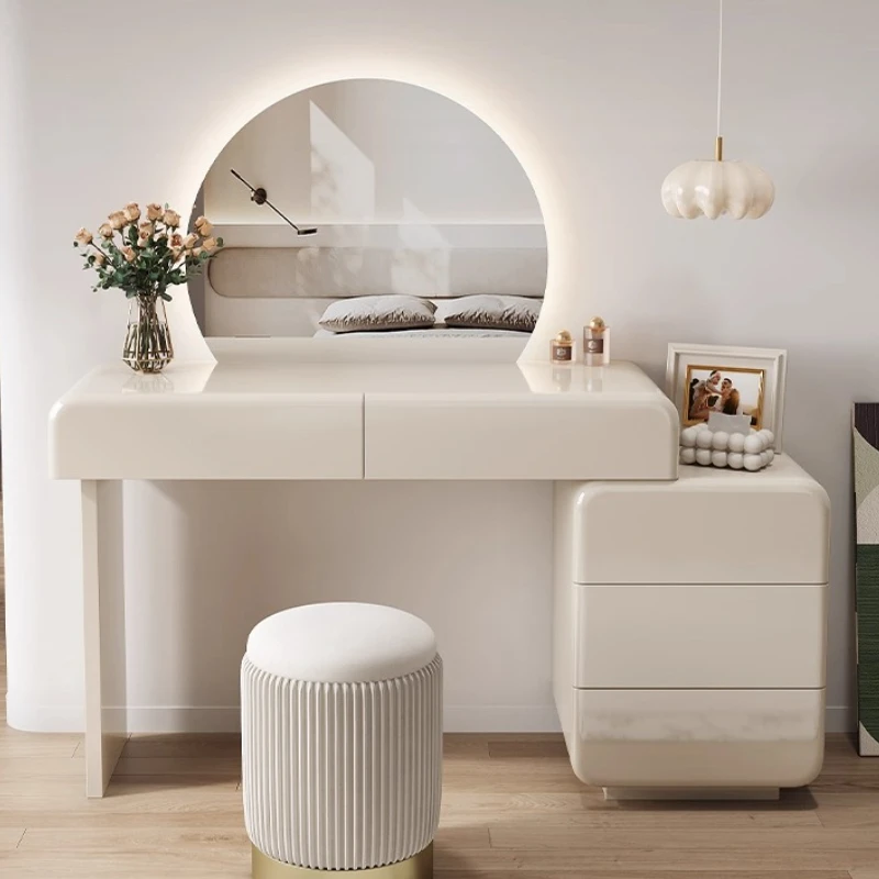 

Salon Cream Wind Large Capacity Craft Dresser Makeup Vanity Dressing Table Vanity Makeup Modern Penteadeira Trendy Furniture