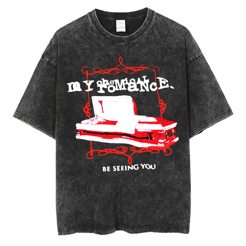 Washed Vintage My Chemical Romance Band Be Seeing You Tshirt Men Punk Emo Rock Oversized T Shirts Free Delivery Merch T-shirt