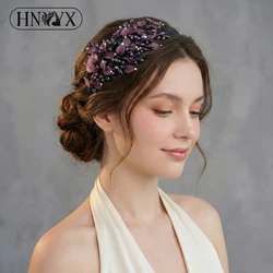 HNYYX Purple Rhinestone Headband Crystal Beaded Hair Accessories Luxury Vintage Hairpiece Party Headwear Wedding Hair Tiara A143