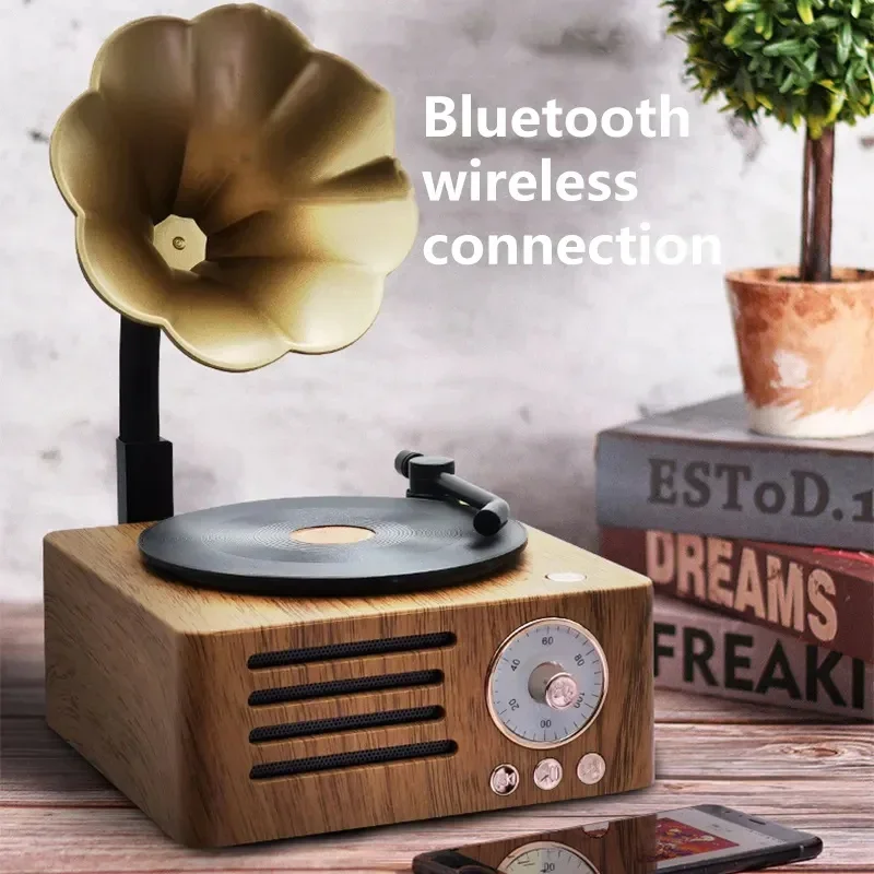 Mini Vintage FM Radio Speaker Classical Wireless Music Box Record Player Portable Sound Box Retro Caixa De Som Bluetooth Speaker