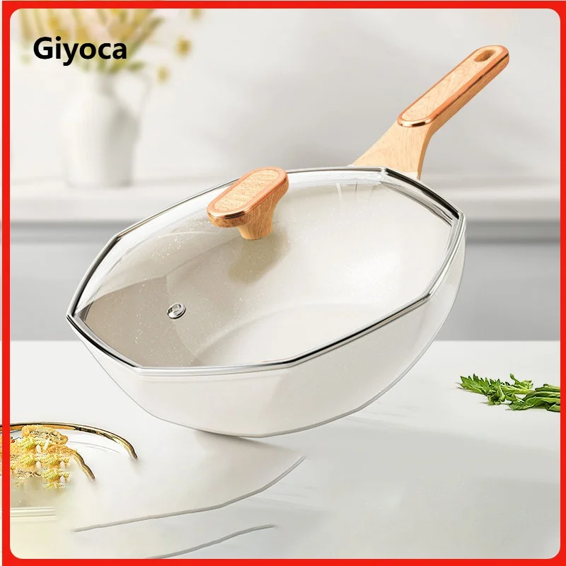 

Giyoca 30/32 см антипригарная сковорода Wok Star Anise с крышкой, ручка с защитой от ожогов, алюминиевая сковорода, кухонная многофункциональная вок