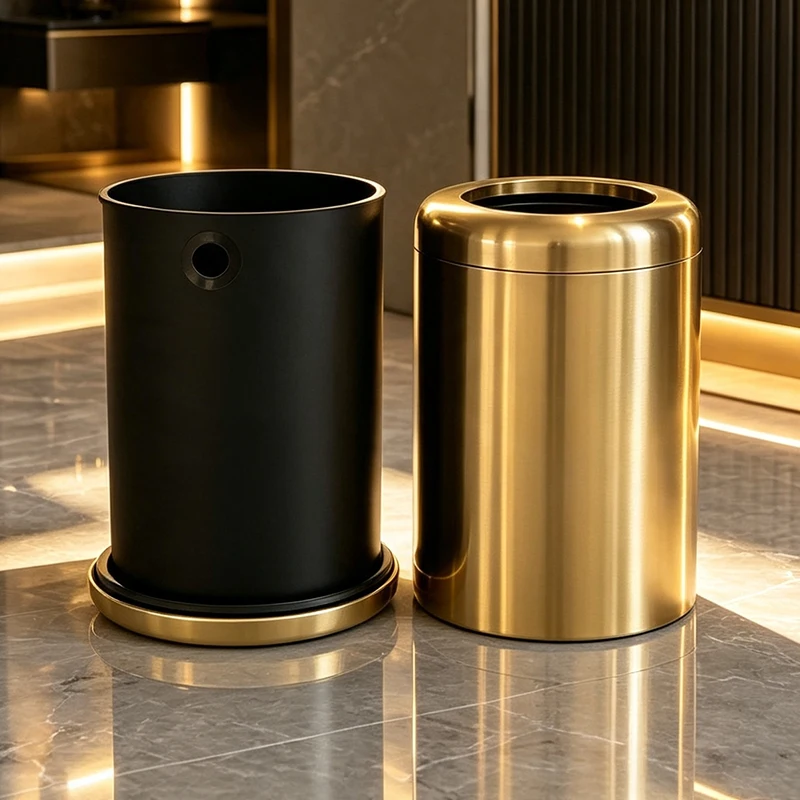 8L/2.4gal New Gold Stainless Steel Trash Can - Stylish Double-Layer Minimalist Bin for Home Living Room, Hotel