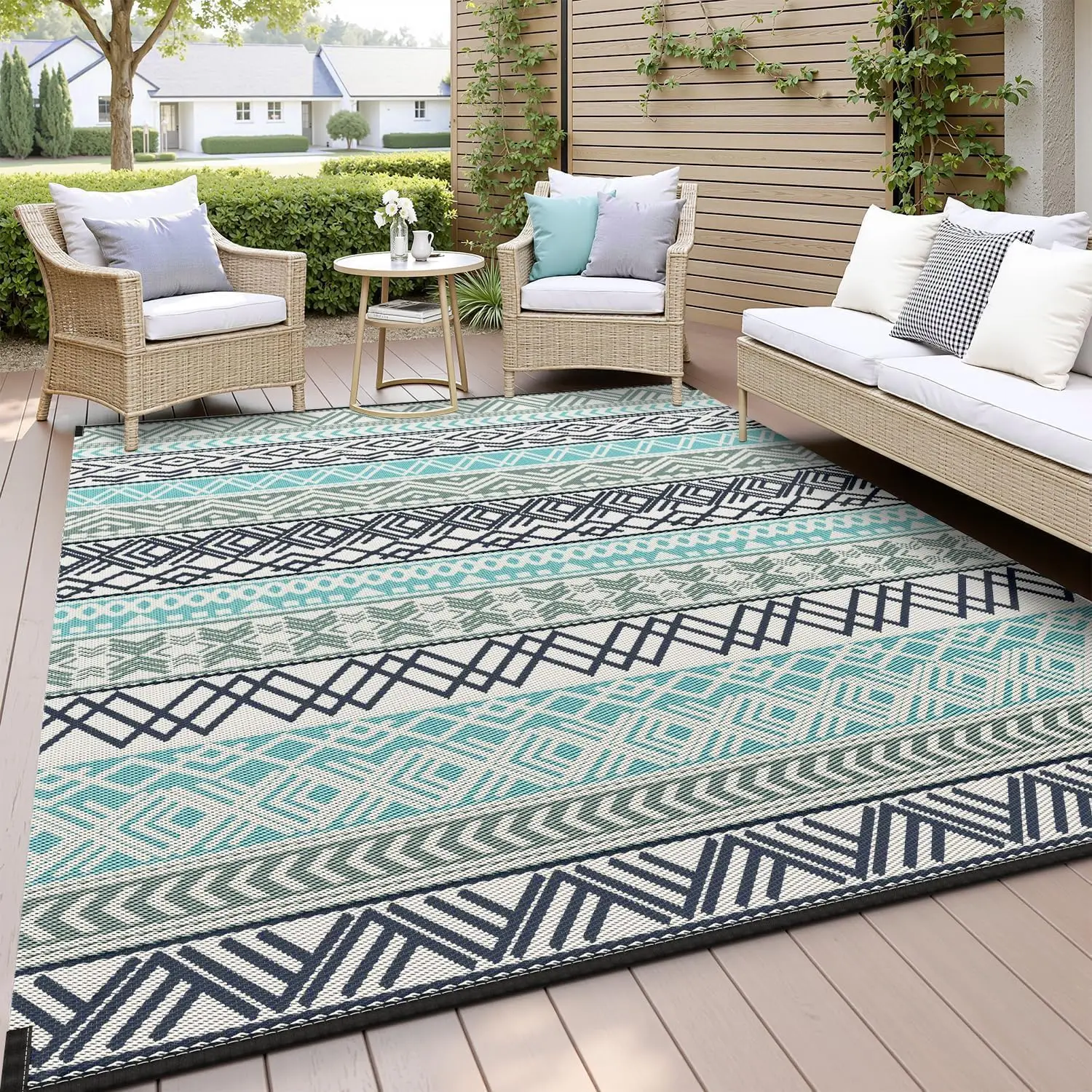 Outdoor Rug Carpet Waterproof-Patio Rug Mat 10x14 Reversible RV Outdoor Camping Rugs Picnic Beach Mats Plastic Straw Outside Rug
